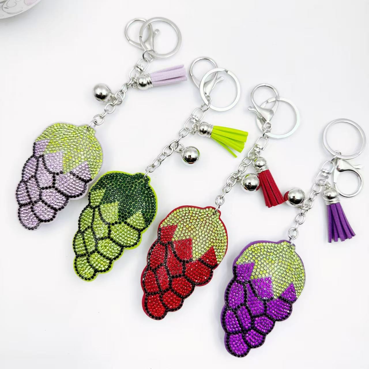 Wholesale Zinc Alloy Rhinestone Fruit Keychain Purple Boutique Resale Gift For Bags And