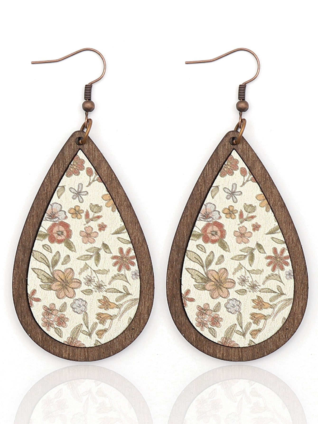 Wholesale Wind Drop Shape Wooden Frame Printing Color Texture  Earrings
