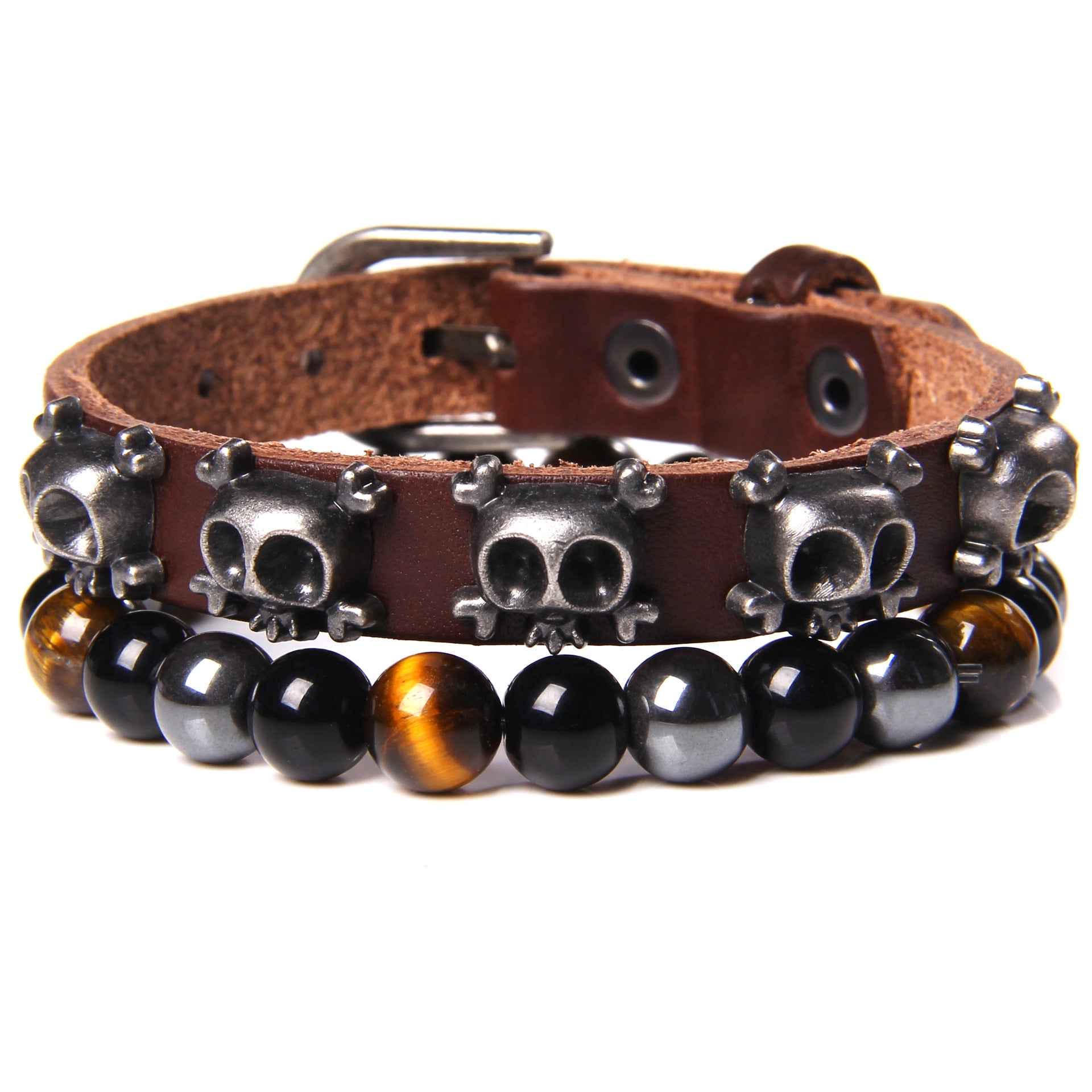 Wholesale Natural Stone Tiger Eye Beads Rivet Set Bracelet