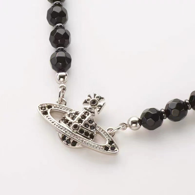 Wholesale Crystal Black Pearl Necklace Vintage Clavicle Chain