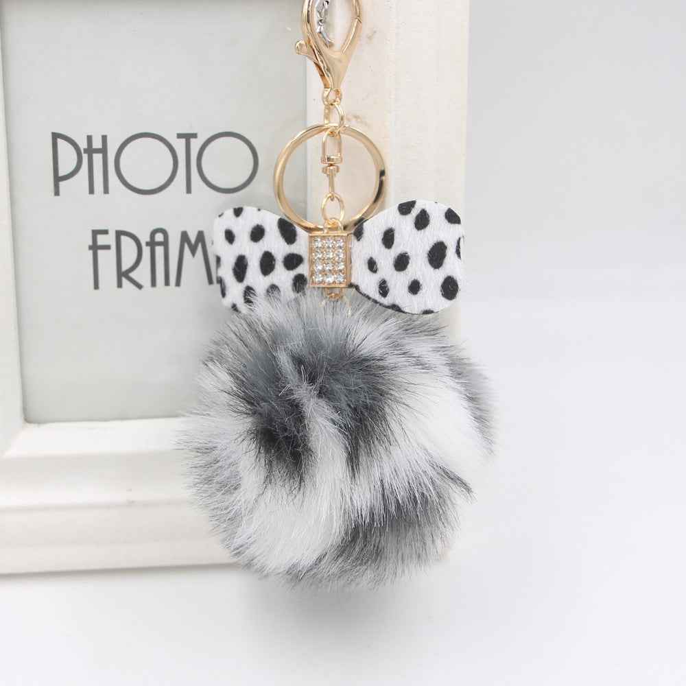 Wholesale Chic Leopard Print Bow Pom Pom Leather Keychain Car Key Accessory Gift