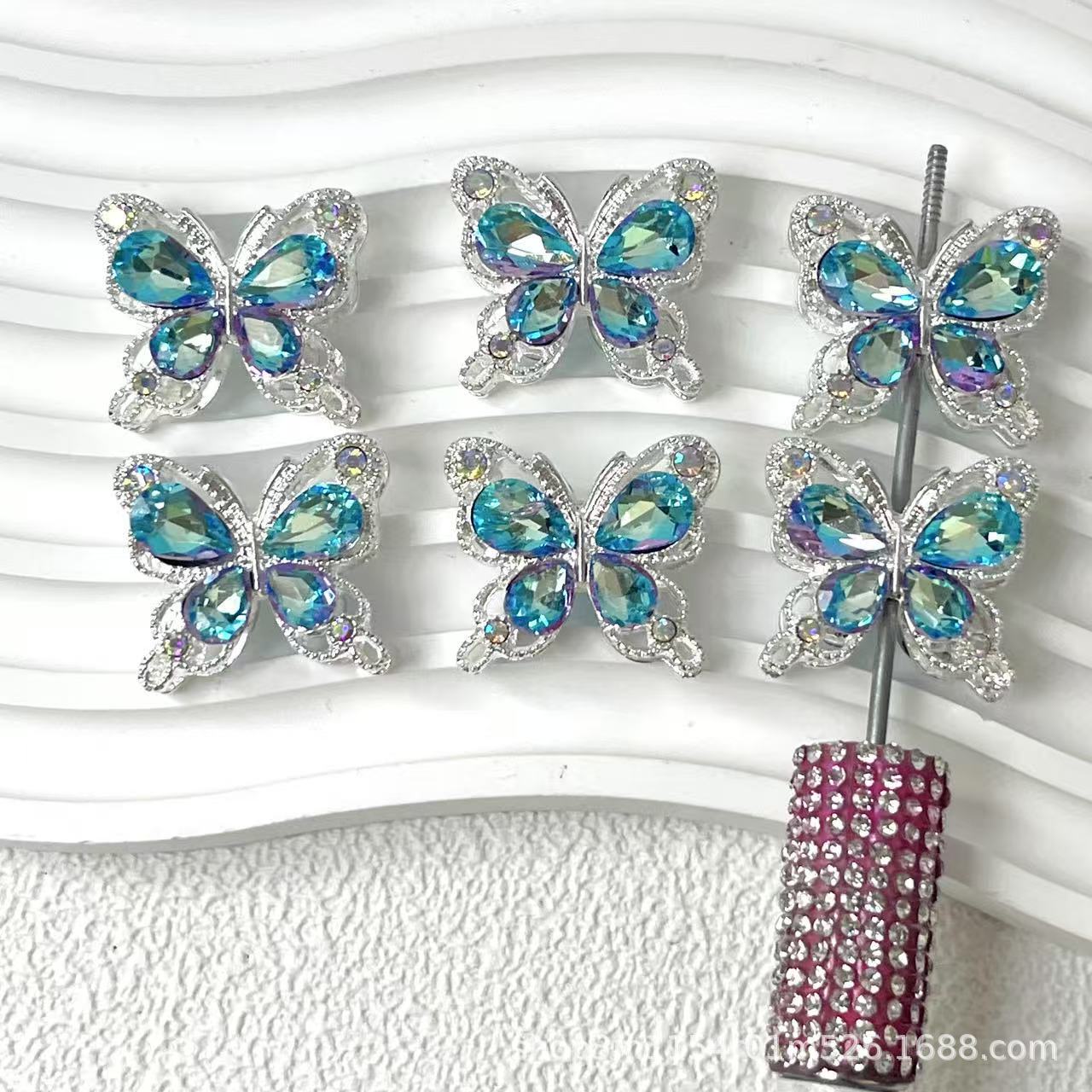 Wholesale  10pcs Double sided rhinestone butterfly alloy diamond ball beads