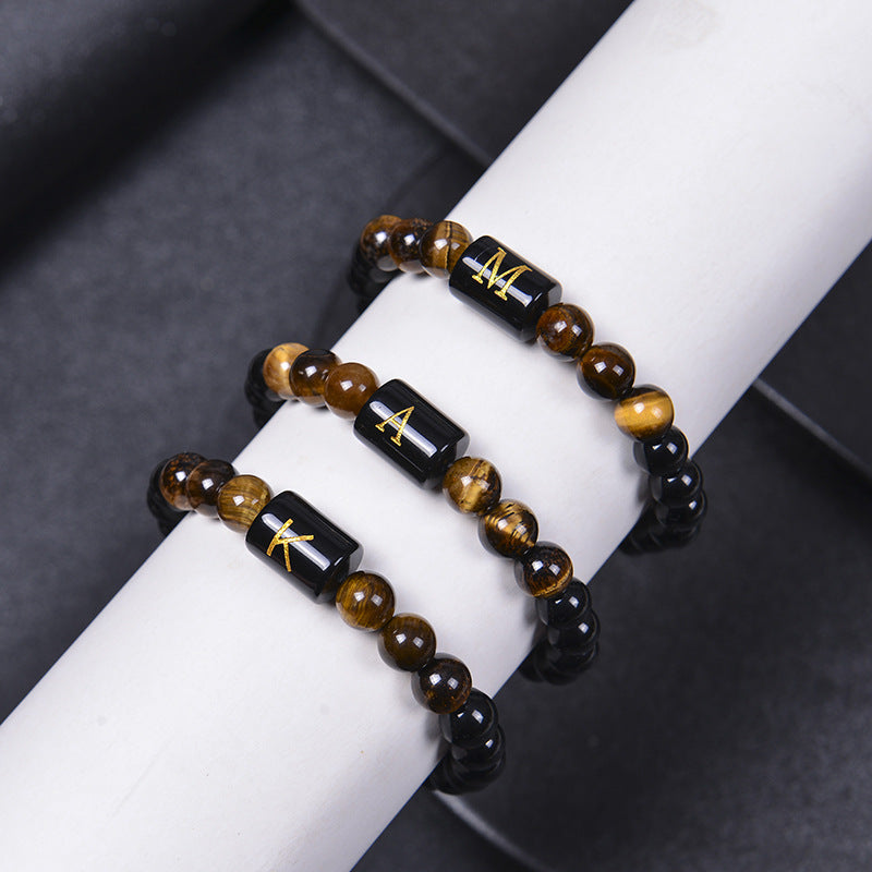 Wholesale Natural Tiger Eye Stone 26 Letter Obsidian Bracelet