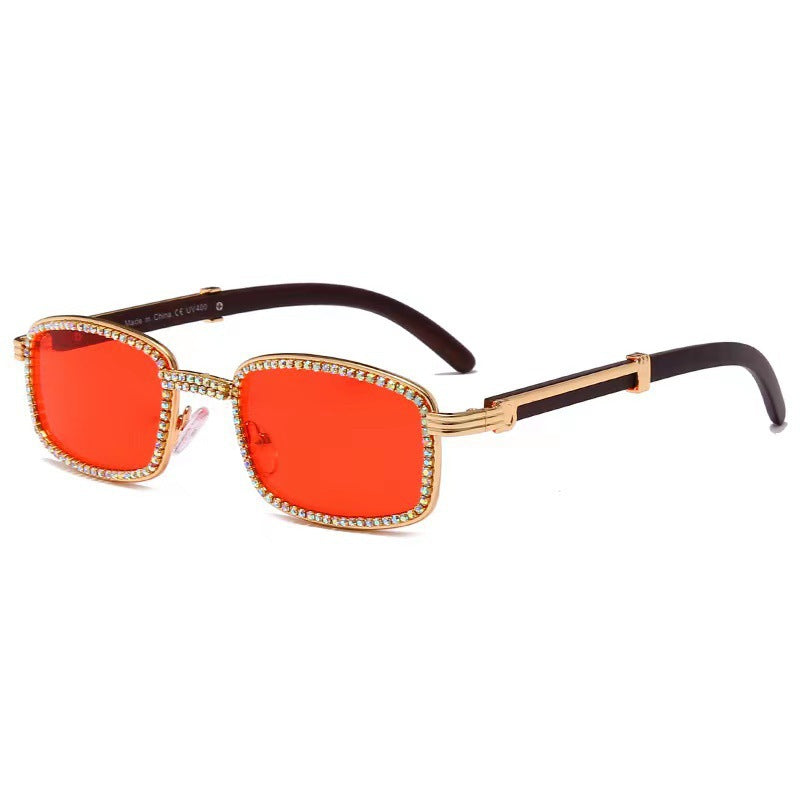 Wholesale Trend Small Square Diamond Chain Metal Retro European and American Sunglasses Women