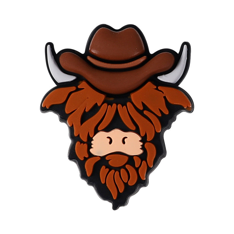 Wholesale 20pcs Cartoon Highland Cattle Children's Food Grade Animal Teether Mixed Nurse Silicone Beads