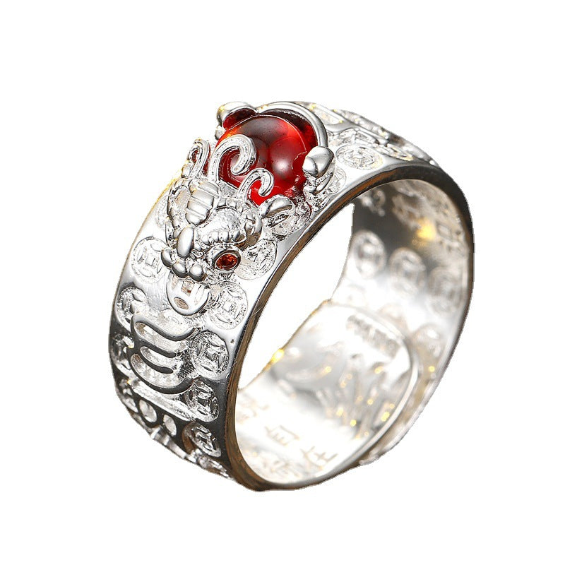 Wholesale Vintage Pixiu Heart Sutra Six-Character Mantra Pixiu Open Ring