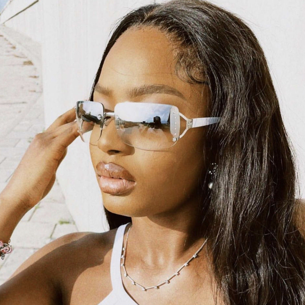 Wholesale Frameless Y2K Square Diamond Sweet Cool Sunglasses