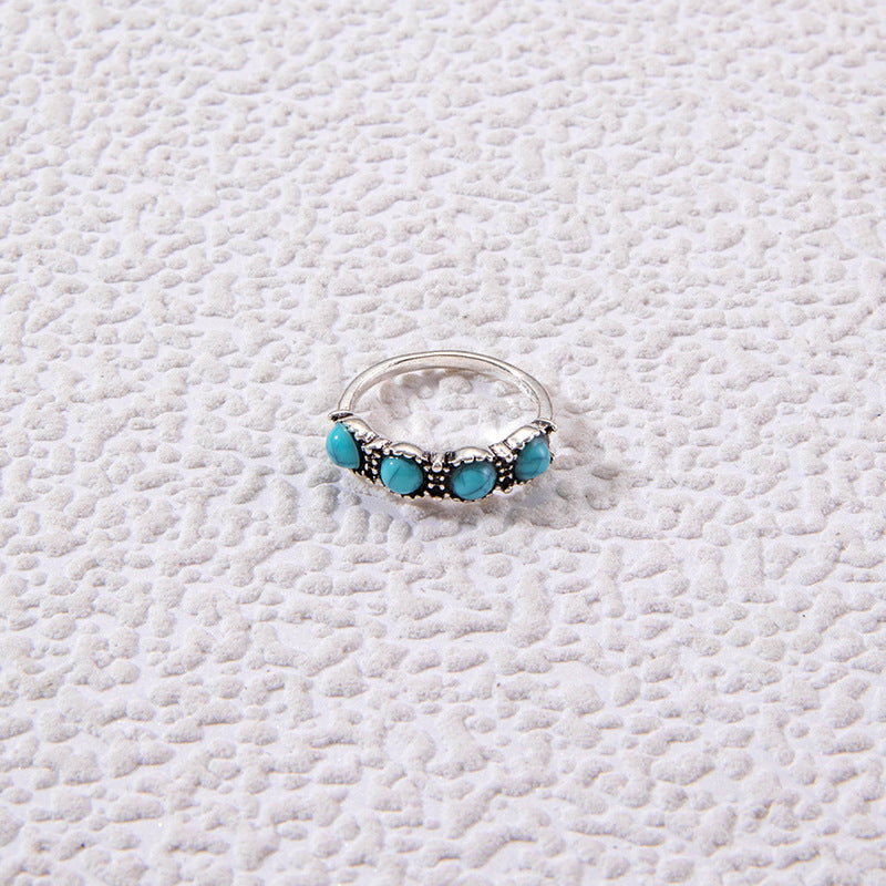 Wholesale Retro Turquoise Ring Ethnic Style Oval Cross Geometric Ring
