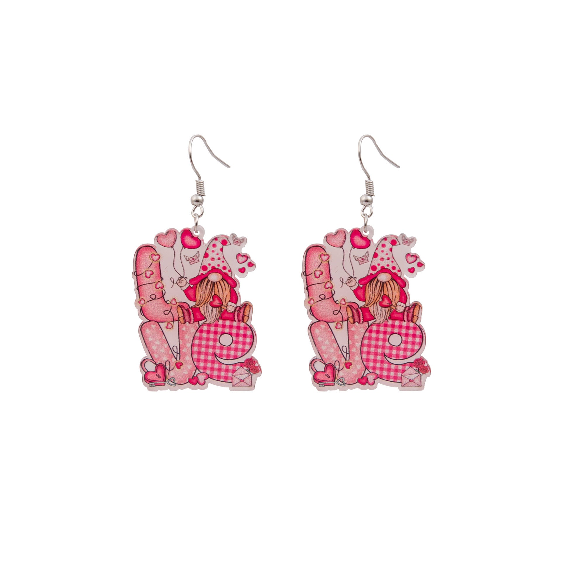 Wholesale  Valentine' s Day Pink Dwarf Flamingo Letter Earrings