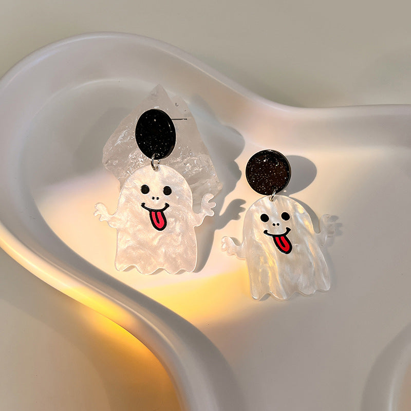 Wholesale Silver Needle Halloween Funny Pumpkin Head Ghost Spider Earrings