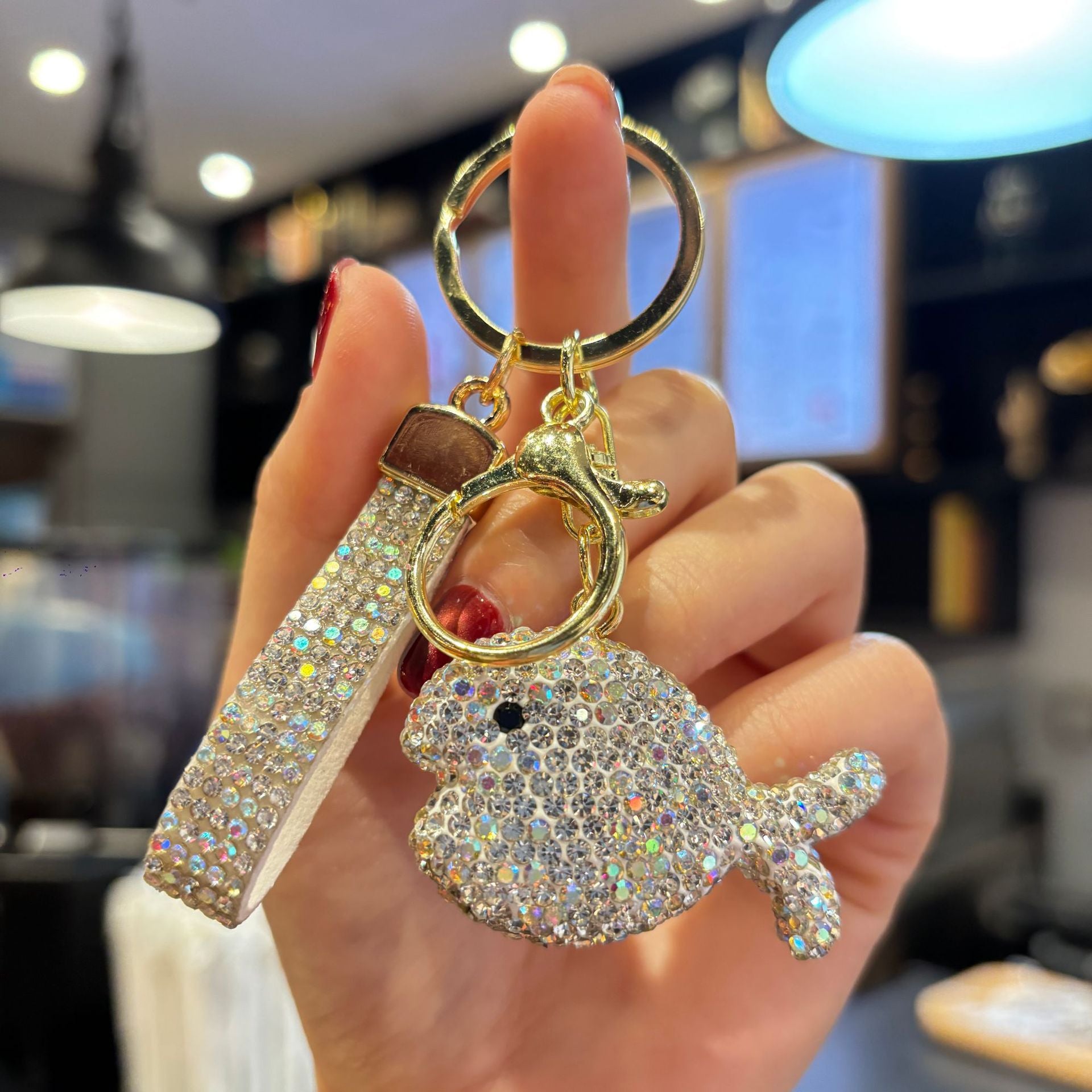 Wholesale Cute Full Rhinestone Multicolor Small Fish Keychain