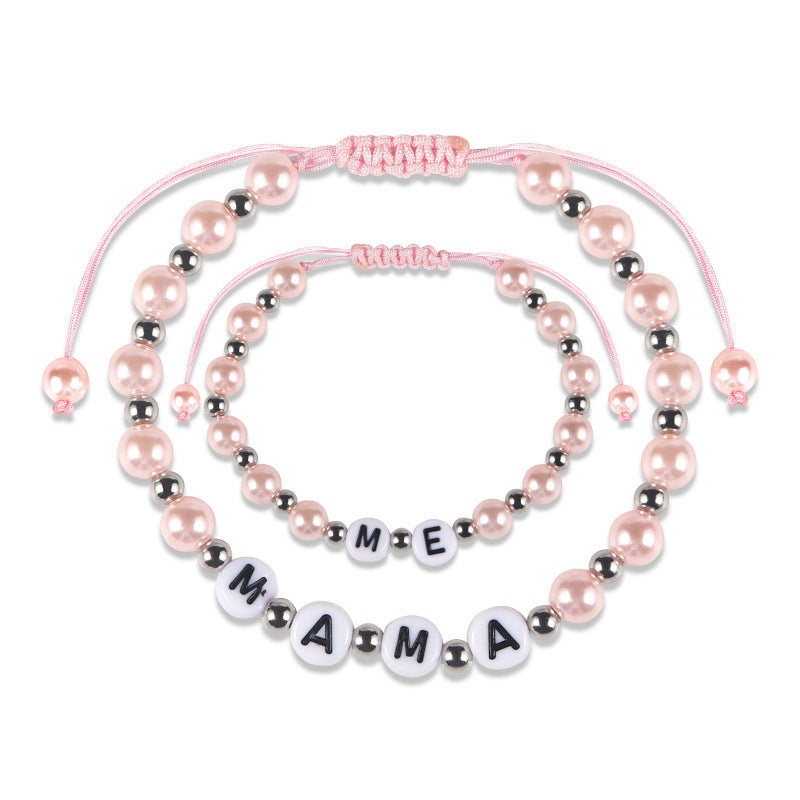 Wholesale  Mammy and Me Round English Spacer Pink Beads Adjustable  Bracelet