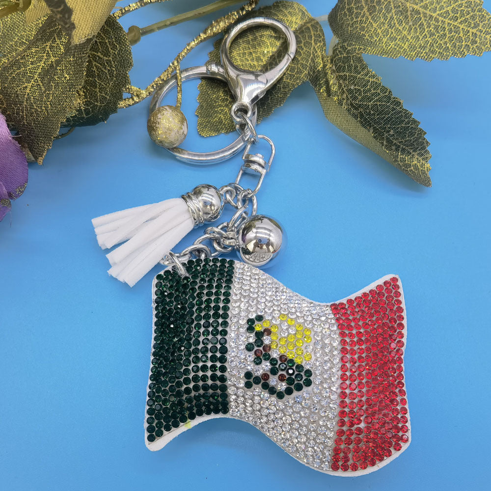 Wholesale 4pcs  Velvet inlaid diamond flag Rhinestone Keychain