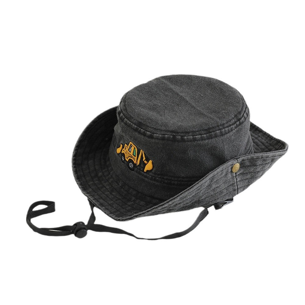 Wholesale Excavator children's washed fisherman hat retro bucket hat