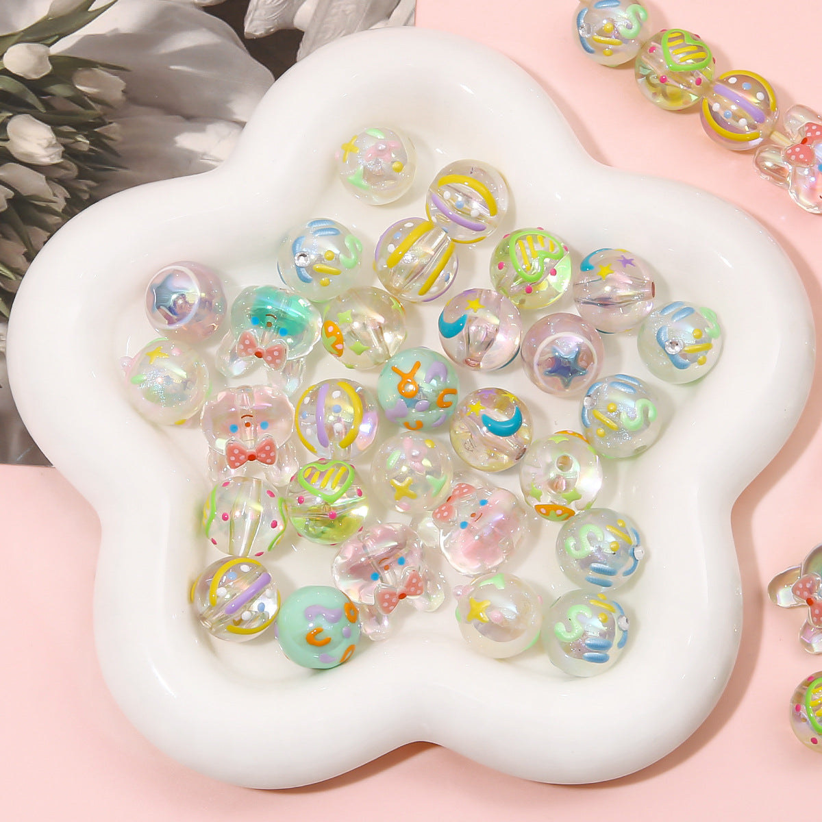 Wholesale  Acrylic Colorful Graffiti Round Beads Rabbit Beads