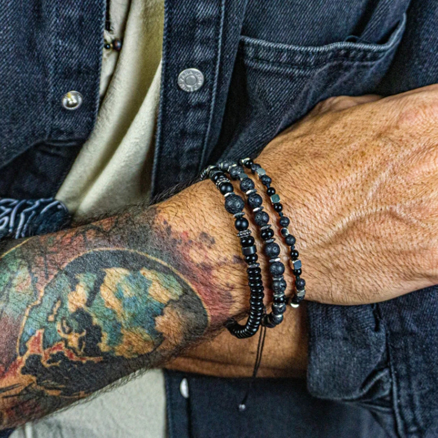 Wholesale black frosted wear copper with zirconium diamond ball flying saucer long bracelet set