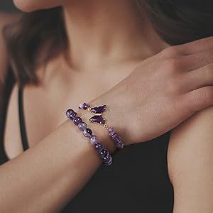 Wholesale Butterfly Double Layer Amethyst Chip Beaded Bracelet Women S Fashion Jewelry Accessory Boutique Resale Gift
