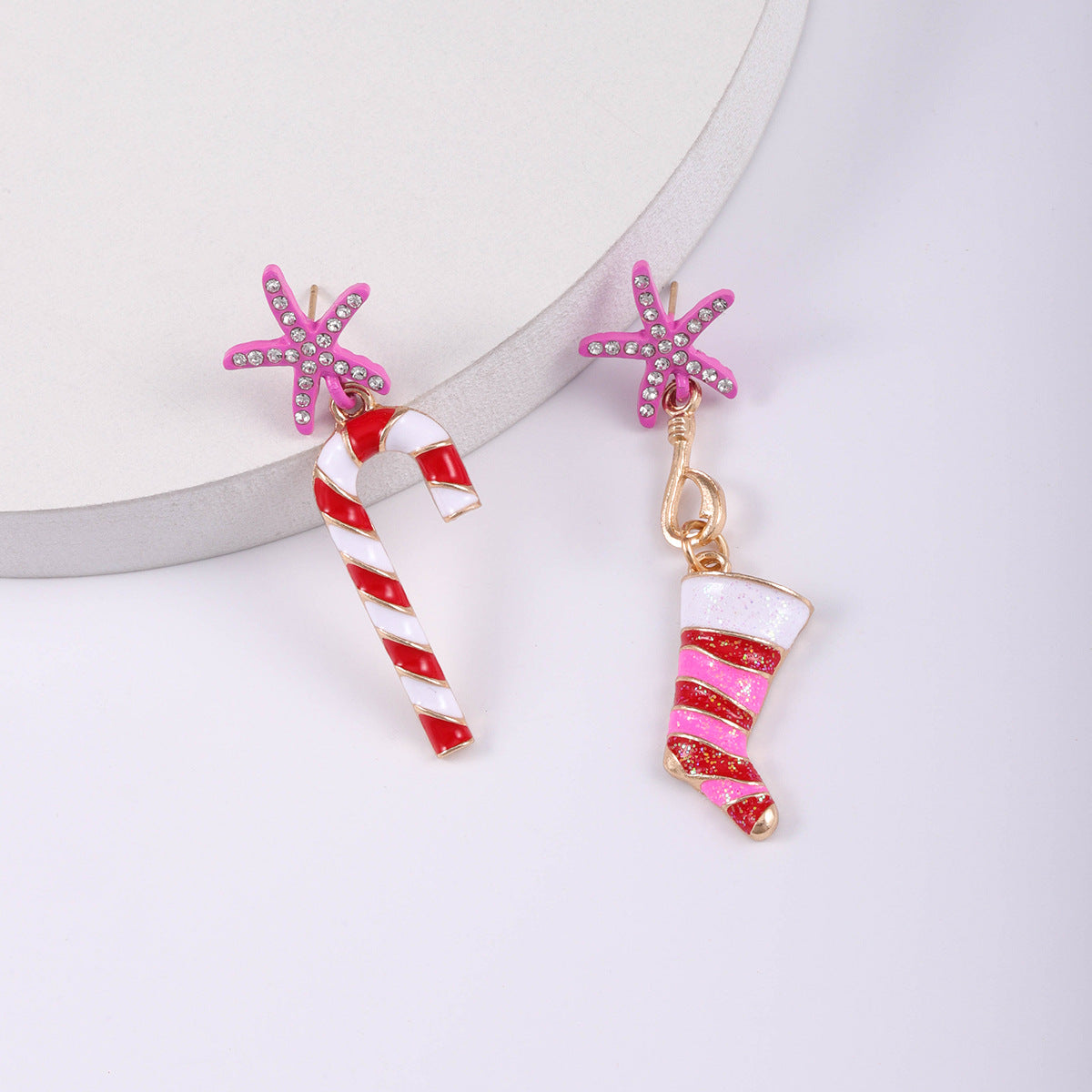 Wholesale Christmas Walking Stick Alloy Diamond and Rice Bead Earrings