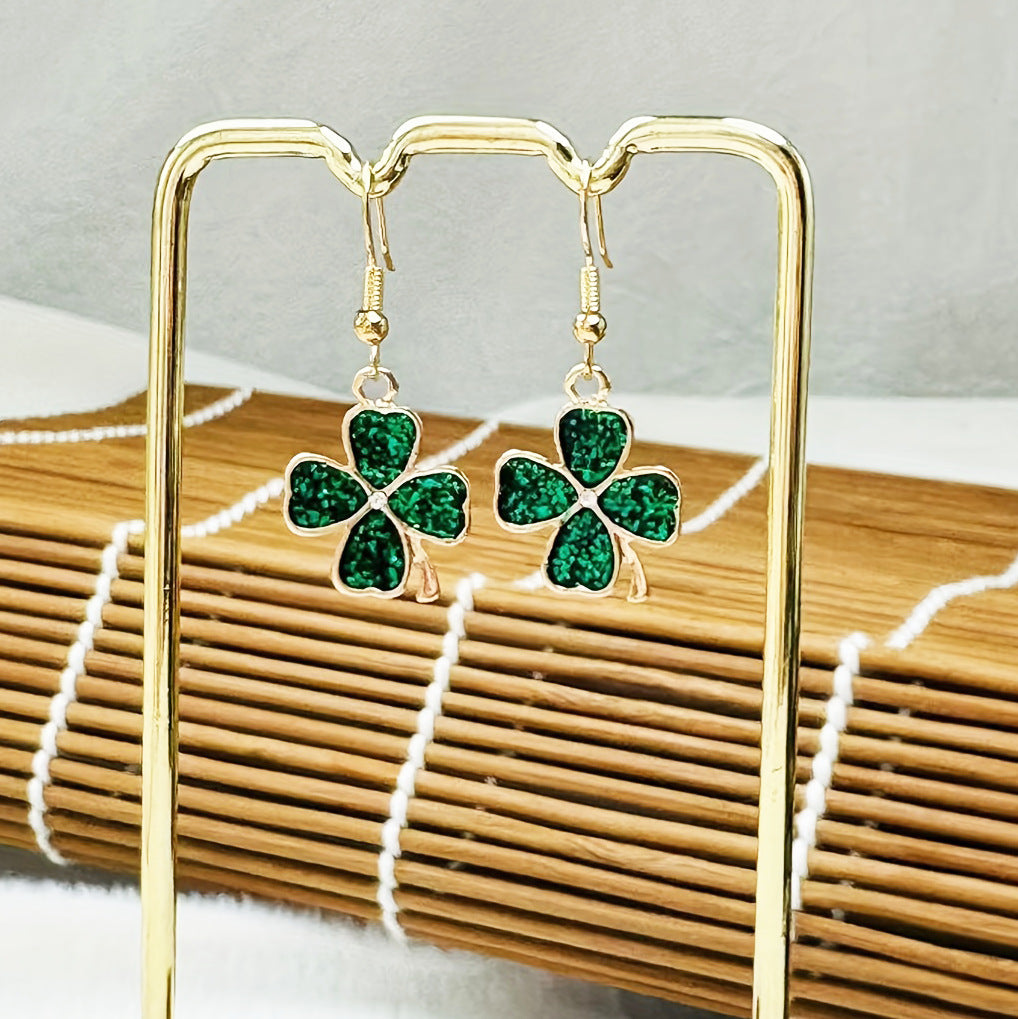 Wholesale St.  Patrick' s Day Four-Leaf Clover Earrings