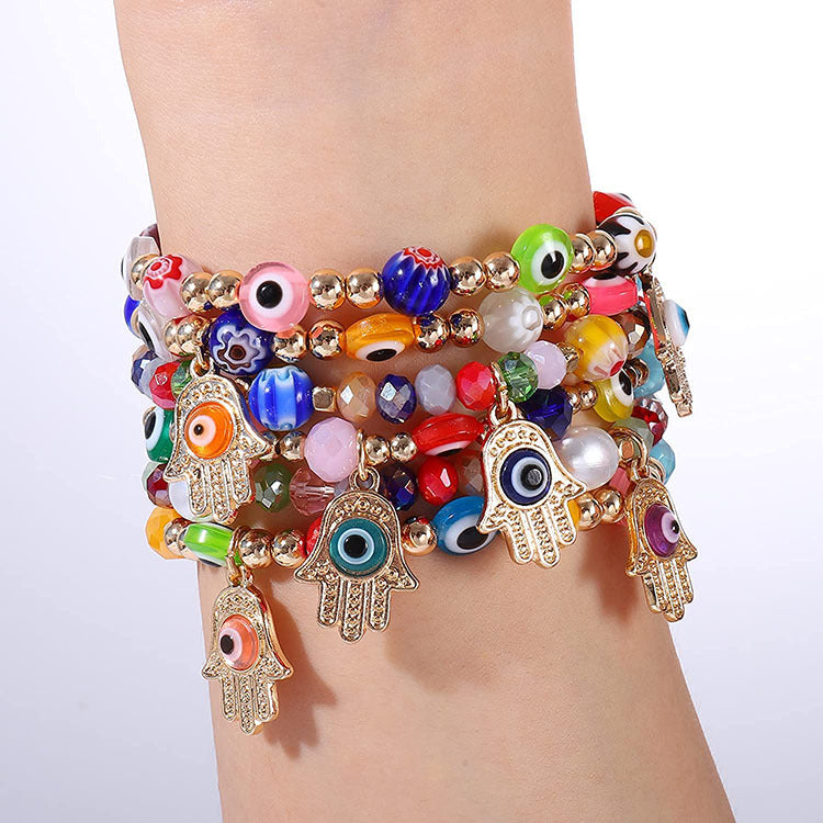 Wholesale 2PCS Colorful Demon Eye Palm Crystal Alloy Bracelet
