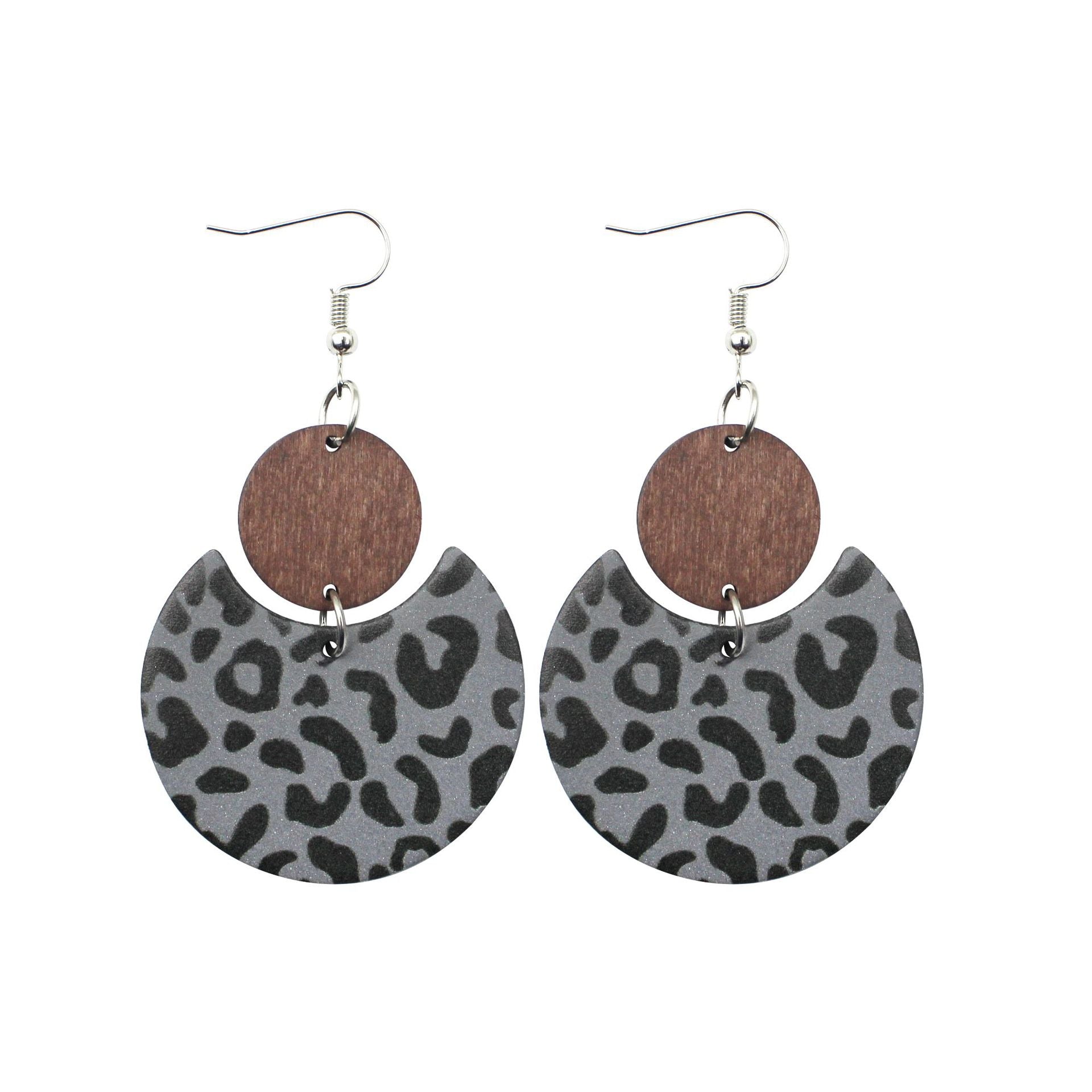 Wholesale Alloy Wood Board Reflective Leather Leopard Print Earrings