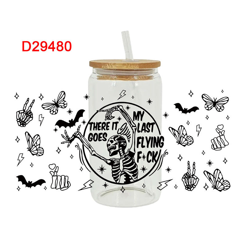 Wholesale Skeleton bow 16oz Cup UV DTF Wraps