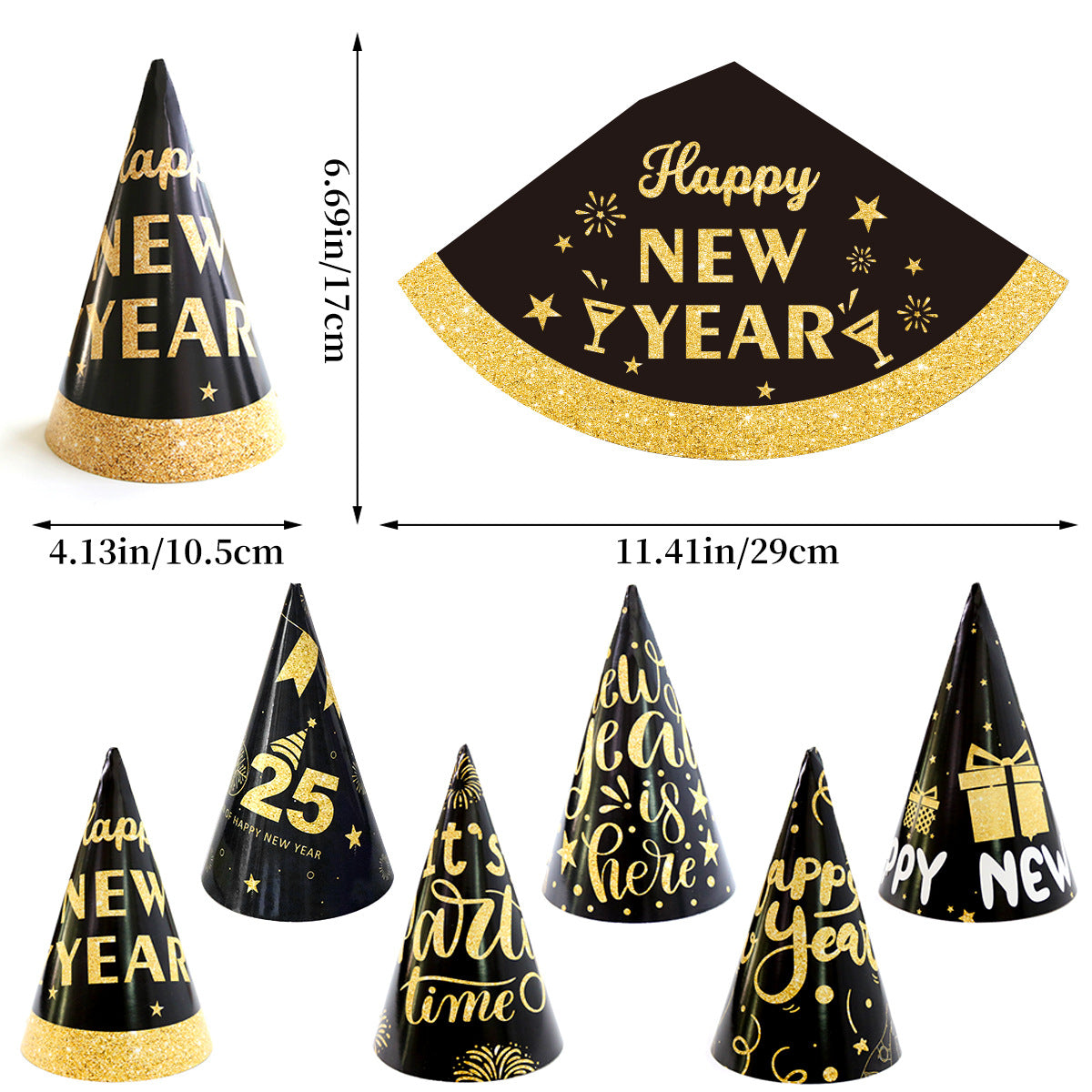 Wholesale 2025 Black Gold Paper Hat New Year's Eve Party Party Hat Decorations
