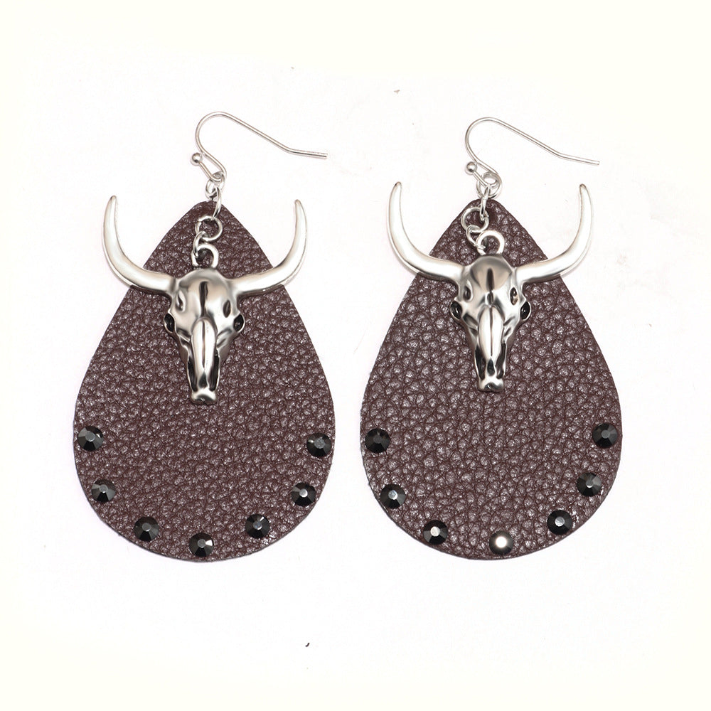Wholesale West Denim Leather Earrings with Diamonds