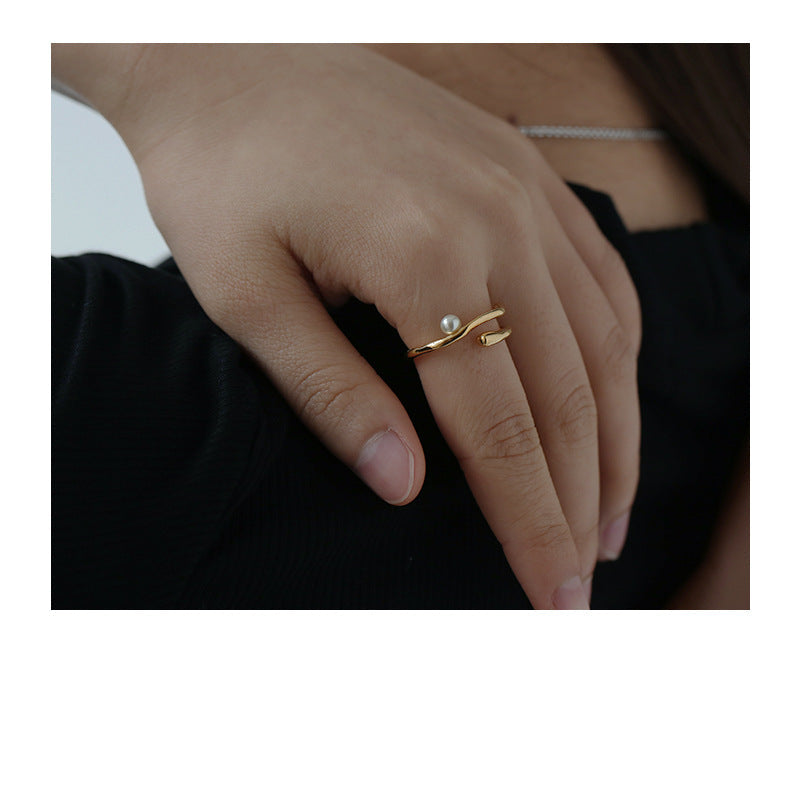 Wholesale Water Ripple Highlight Pearl Open Ring