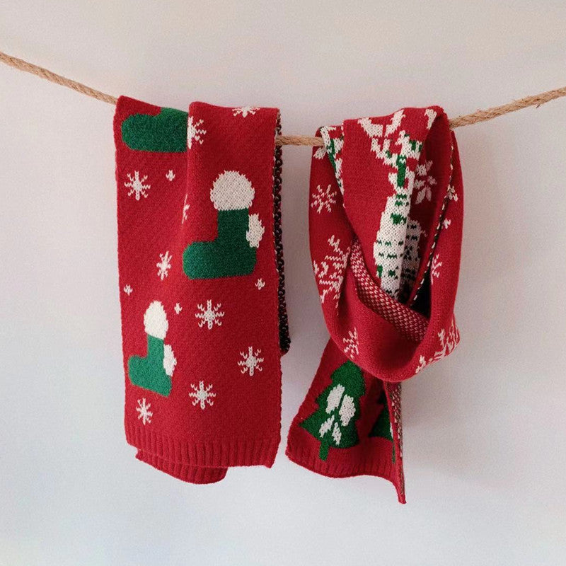 Wholesale Acrylic Christmas Children's Color Matching Small Elk Knitted Red Jacquard Wool Scarf