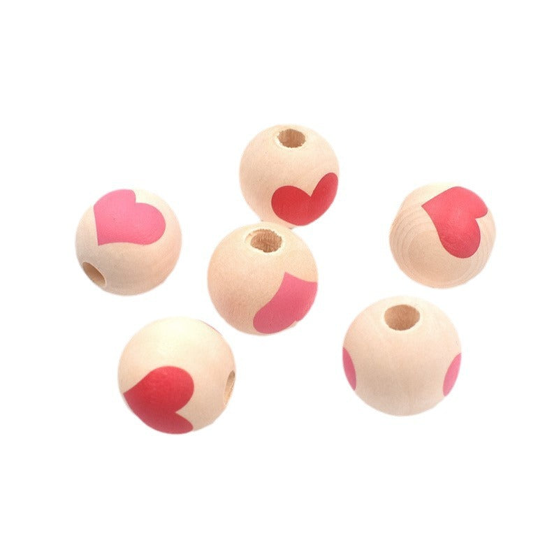 Wholesale  10pcs Valentine' s Day Series Wooden Printed Peach Heart Beads  Wood Beads