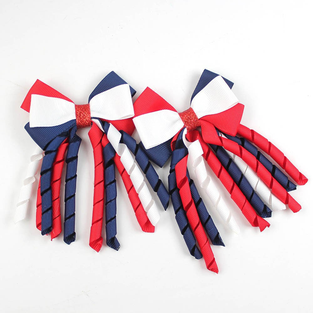 Wholesale 5pcs Bow Curl Ribbon Children's Christmas Independence Day Hair Clip