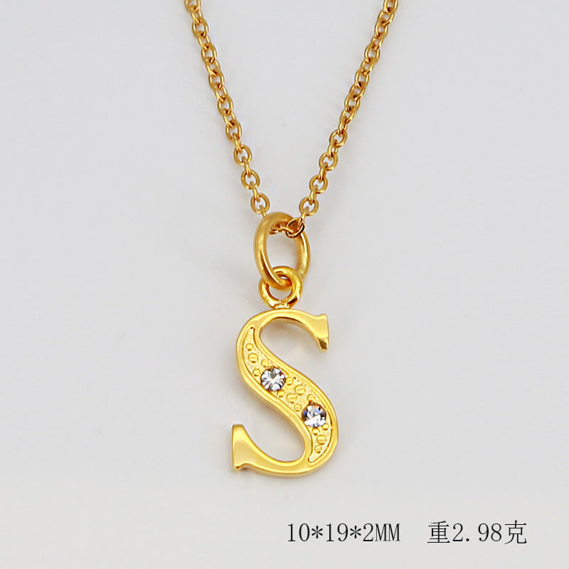 Wholesale Titanium Steel Diamond Letter Necklace Clavicle Chain