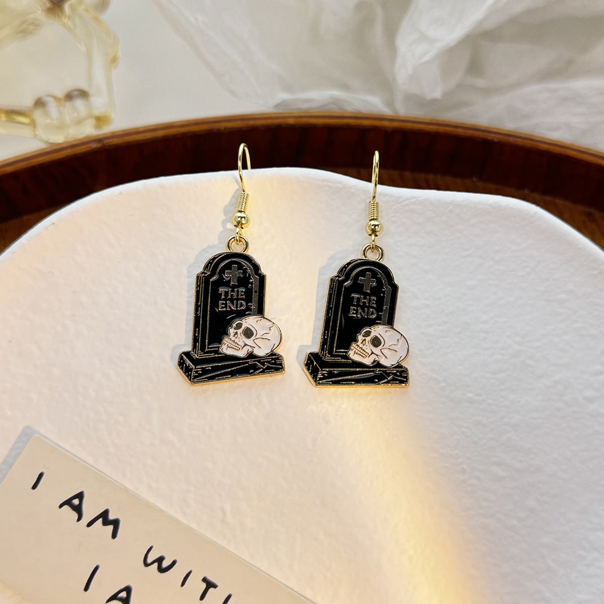 Wholesale Dark Personality Halloween Horror Funny Skull Bat Tombstone Rose Earrings