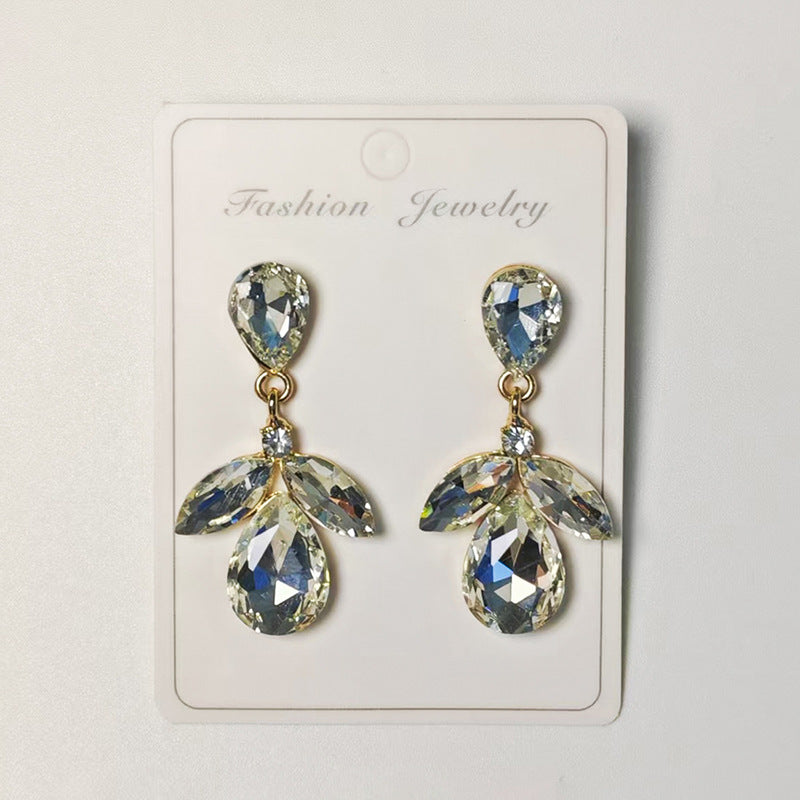 Wholesale Cross-Border Amazon Hot-Selling Diamond-Encrusted Earrings,  Multi-Layered Leaf Earrings,  High-End Earrings Wholesale Earrings