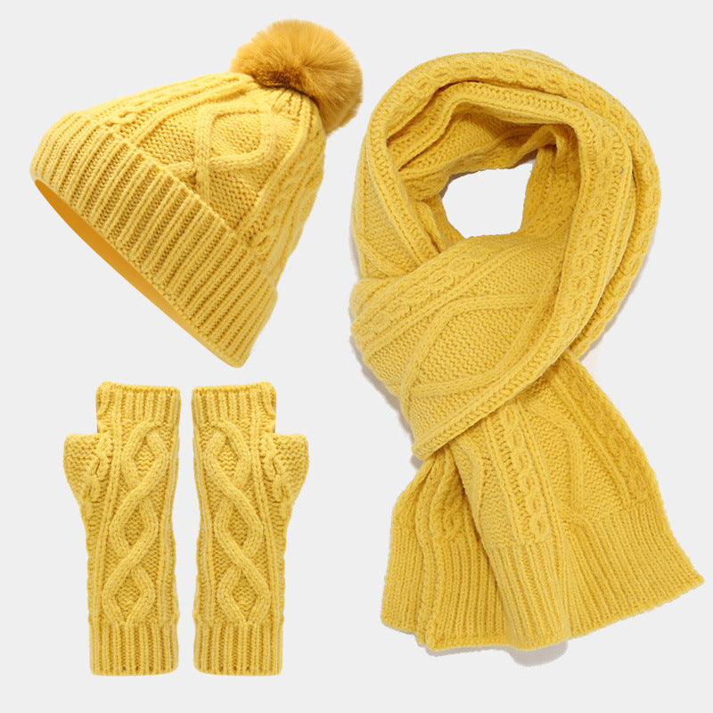 Wholesale Acrylic Fried Dough Twists Knitting Cold Proof Warm Hat Scarf Glove Suit