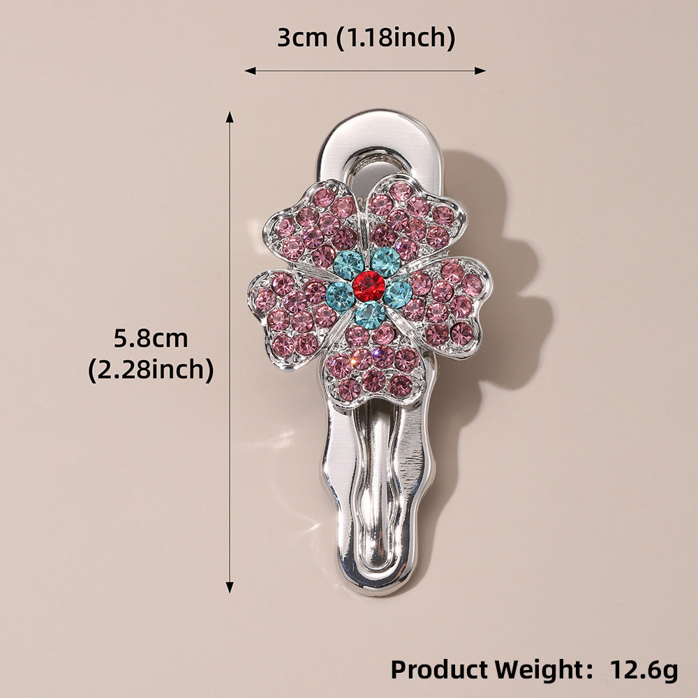 Wholesale Artificial Gemstone Pink Diamond Flower Niche Retro One-word Hairpin