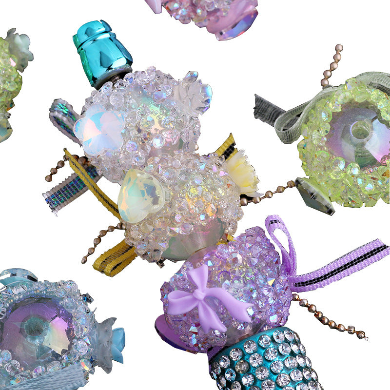 Wholesale 5pcs/pack New bow heart high-end straight hole loose beads beaded diy mobile phone chain key chain bag chain jewelry accessories