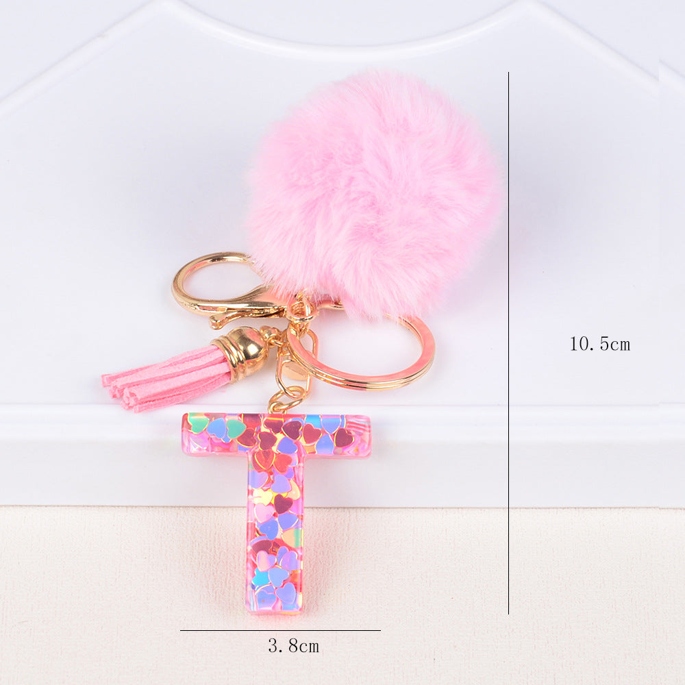 卸売人気のファーボールラブレター樹脂キーホルダー