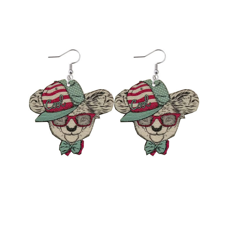 Wholesale of American Independence Day Wooden Pilot Dog Earrings