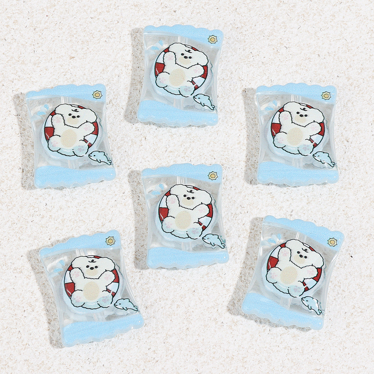 Wholesale 10pcs 14mm printed cartoon bear candy block acrylic beads