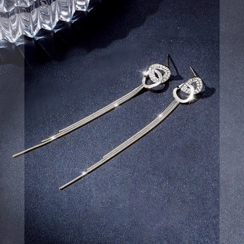 Wholesale Long Vintage Gold Tassel Triangle Clip Earrings