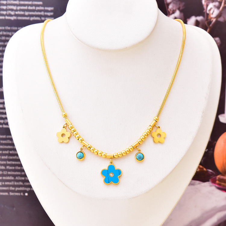 Wholesale Round Tube Five-pointed Star Necklace Turquoise Clavicle Pendant Long Tassel Earrings Bracelet Set