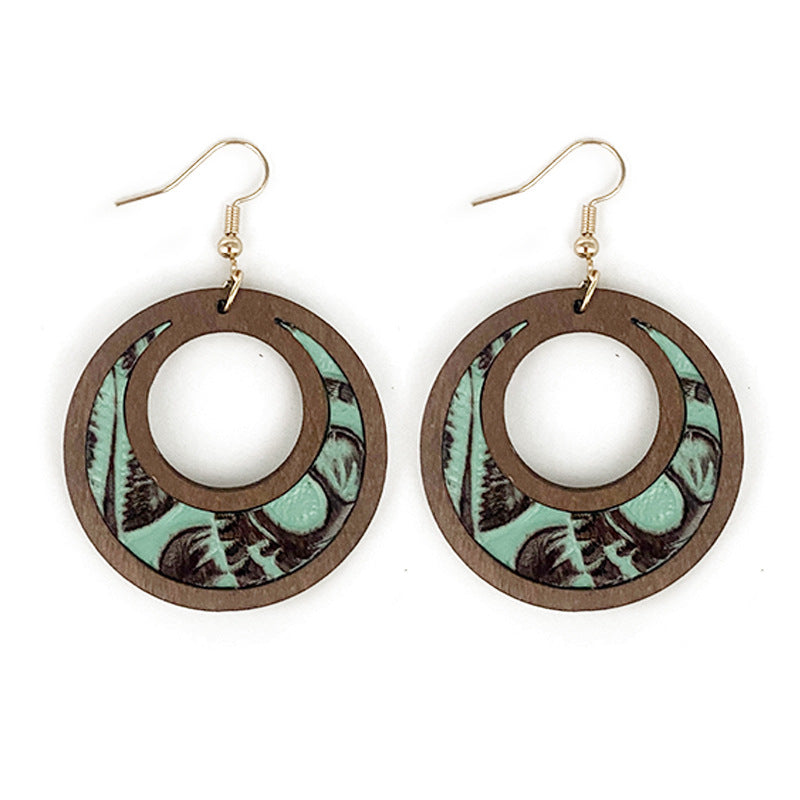 Wholesale Genuine leather hollow inlay lightweight fashionable wood Earrings