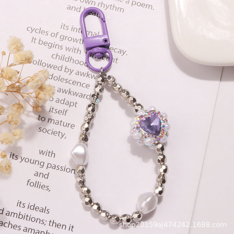 Wholesale Pearl Diamond Heart Metal keychain