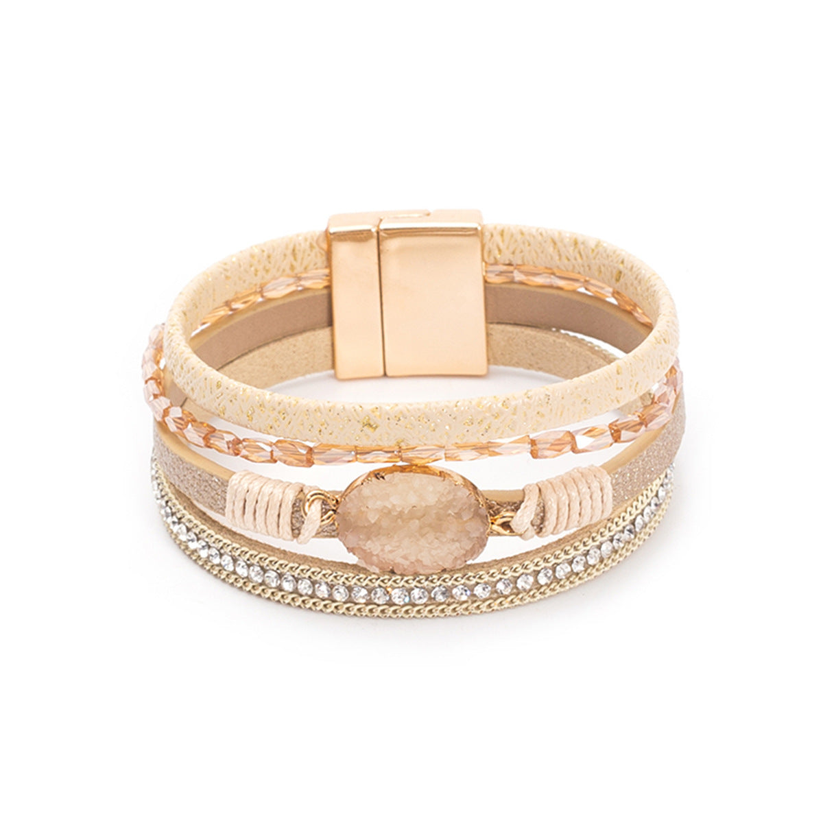 Wholesale Crystal Studded Vintage Ethnic Style Beaded Leather Bracelet