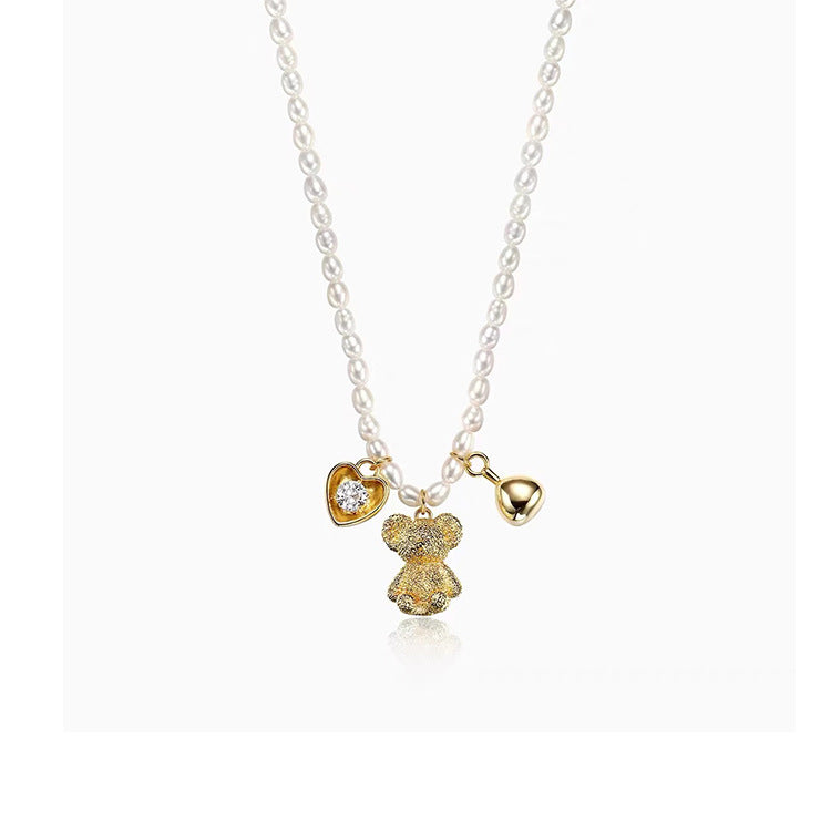 Wholesale Bear Heart Freshwater Pearl Zircon Multi Pendant Necklaces