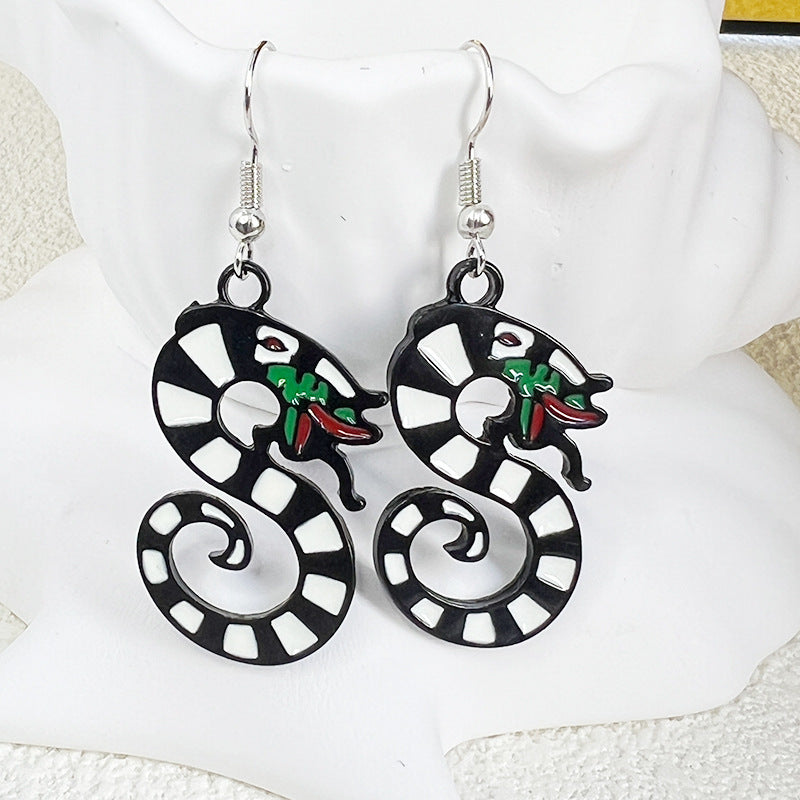 Wholesale The Popular Zodiac Snake Tide Exaggerated Black and White Double Snake Brother Black Wind Earrings