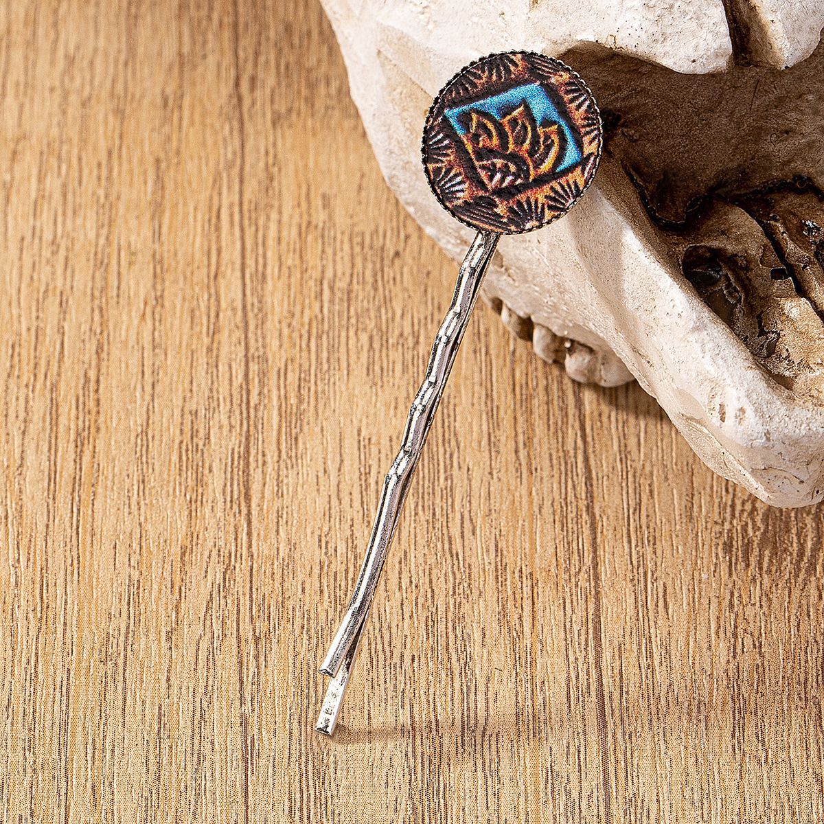Wholesale leather western cactus horseshoe pattern printing hairpin hair clips