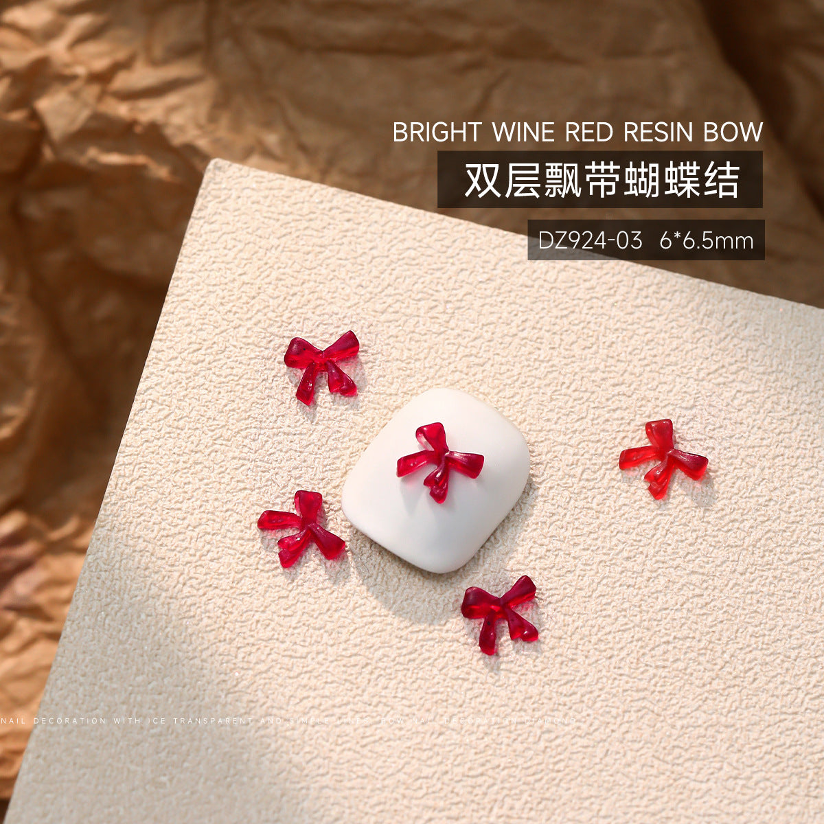 Wholesale 50pcs Bow Nail Art Accessories Burgundy Resin Frosted Mini Three-Dimensional Ribbon Butterfly Bow Tie Nail Decoration